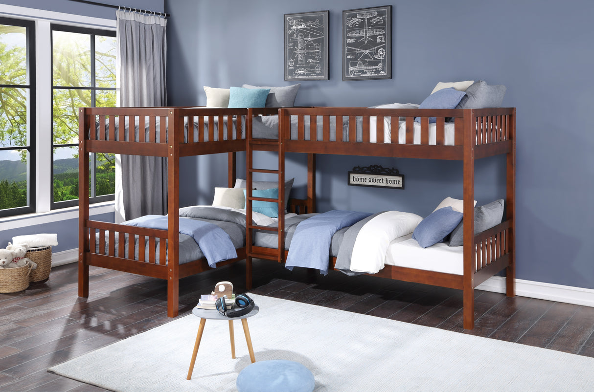 Rowe Dark Cherry Twin Corner Bunk Bed from Homelegance - Luna Furniture