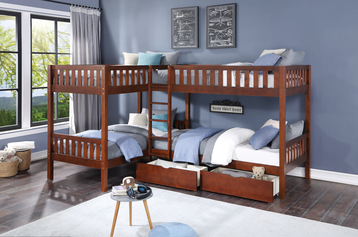 Rowe Dark Cherry Twin Corner Bunk Bed with Storage Boxes from Homelegance - Luna Furniture