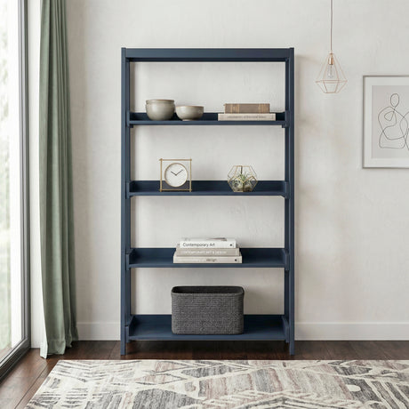 Sloane Navy Blue Bookcase, 4 Fixed Shelves from Homelegance - Luna Furniture