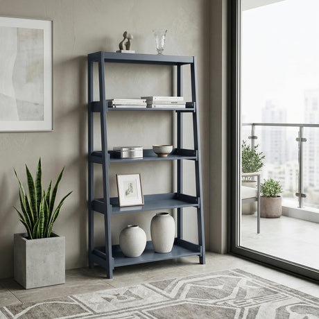 Sloane Navy Blue Bookcase, 4 Fixed Shelves from Homelegance - Luna Furniture