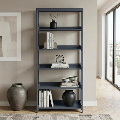 Sloane Navy Blue Bookcase, 5 Fixed Shelves from Homelegance - Luna Furniture