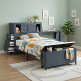 Sloane Navy Blue Twin Bookcase Bed with Hidden Desk, Stool and Storage Bench from Homelegance - Luna Furniture