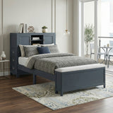 Sloane Navy Blue Twin Bookcase Bed with Hidden Desk, Stool and Storage Bench from Homelegance - Luna Furniture
