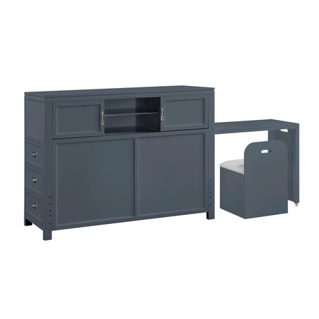 Sloane Navy Blue Full Bookcase Bed with Hidden Desk, Stool and Storage Bench from Homelegance - Luna Furniture