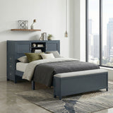 Sloane Navy Blue Full Bookcase Bed with Hidden Desk, Stool and Storage Bench from Homelegance - Luna Furniture