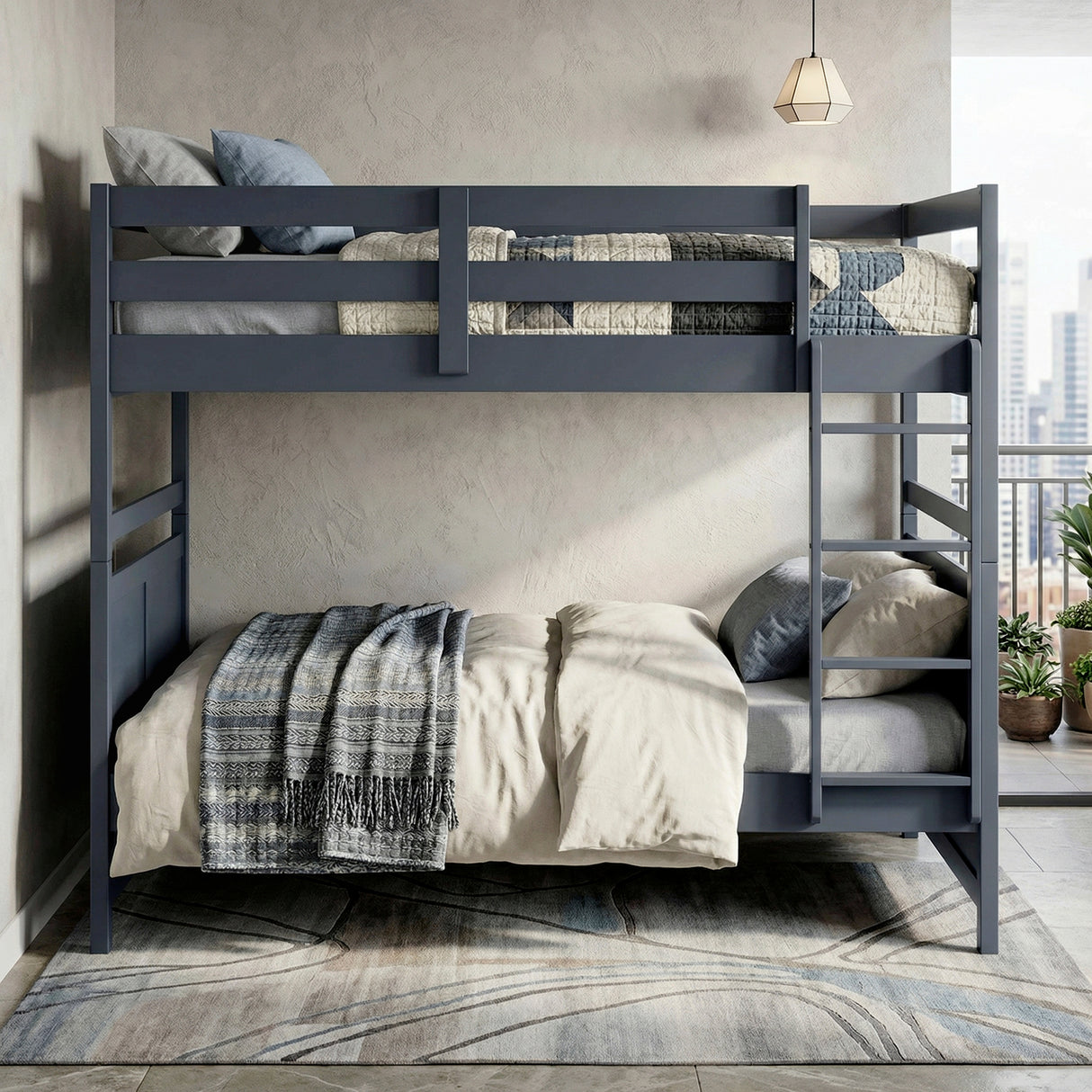 Sloane Navy Blue Twin/Full Loft Bunk Bed with Chest and Hidden Desk from Homelegance - Luna Furniture