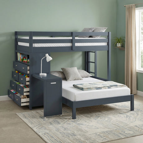Sloane Navy Blue Twin/Full Loft Bunk Bed with Chest and Hidden Desk from Homelegance - Luna Furniture