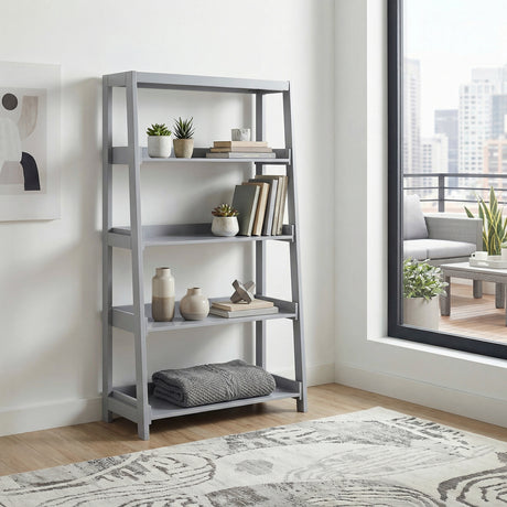 Sloane Gray Bookcase, 4 Fixed Shelves from Homelegance - Luna Furniture