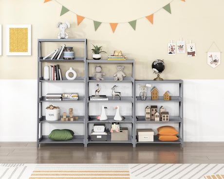 Sloane Gray Bookcase, 5 Fixed Shelves from Homelegance - Luna Furniture