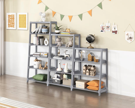 Sloane Gray Bookcase, 5 Fixed Shelves from Homelegance - Luna Furniture
