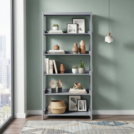Sloane Gray Bookcase, 5 Fixed Shelves from Homelegance - Luna Furniture