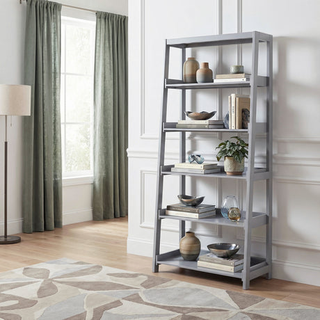 Sloane Gray Bookcase, 5 Fixed Shelves from Homelegance - Luna Furniture