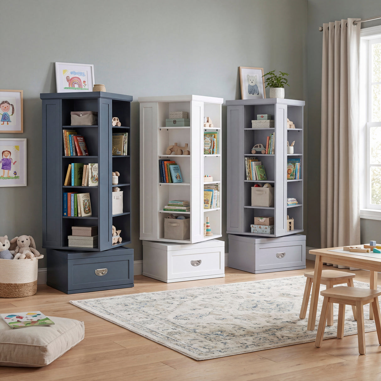 Sloane Navy Blue Swivel Bookcase