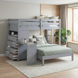 Sloane Gray Twin/Full Loft Bunk Bed with Chest and Hidden Desk from Homelegance - Luna Furniture