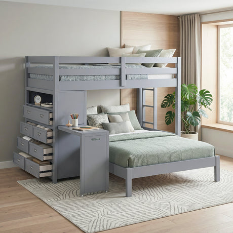 Sloane Gray Twin/Full Loft Bunk Bed with Chest and Hidden Desk from Homelegance - Luna Furniture