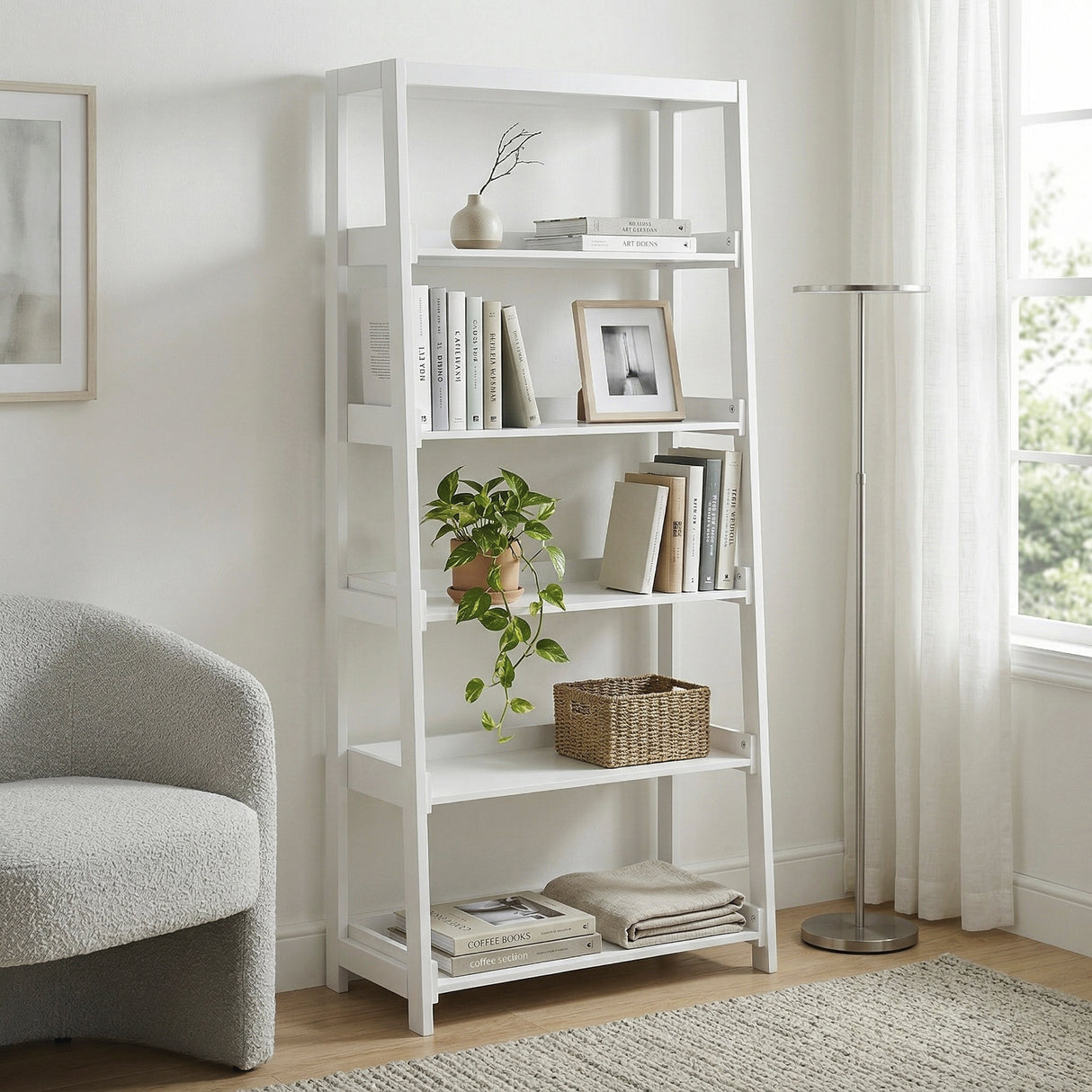 Sloane White Bookcase, 5 Fixed Shelves from Homelegance - Luna Furniture
