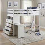 Sloane White Twin/Full Loft Bunk Bed with Chest and Hidden Desk from Homelegance - Luna Furniture