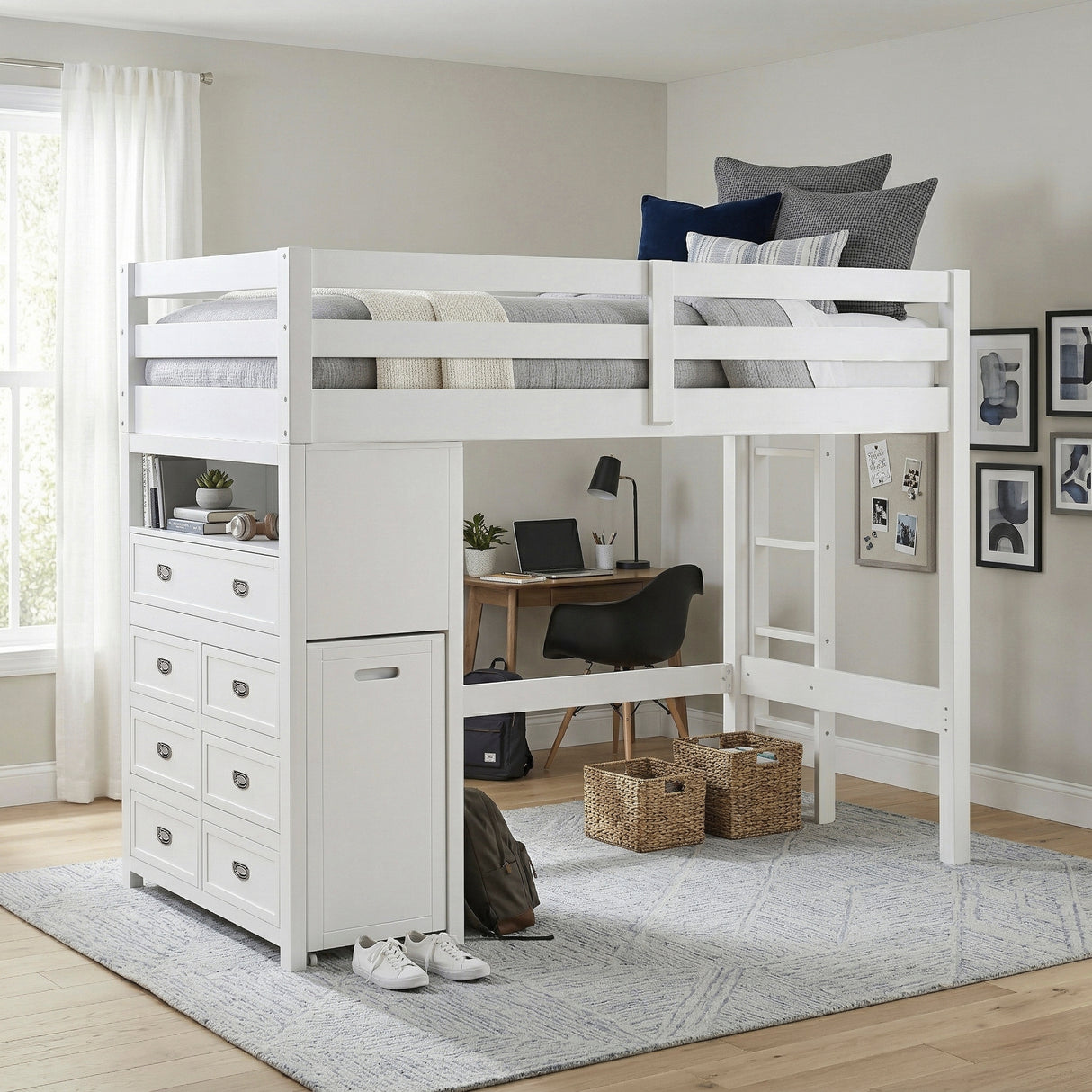 Sloane White Twin/Full Loft Bunk Bed with Chest and Hidden Desk from Homelegance - Luna Furniture