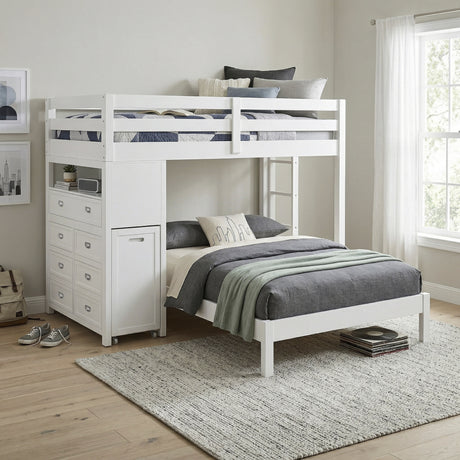 Sloane White Twin/Full Loft Bunk Bed with Chest and Hidden Desk from Homelegance - Luna Furniture