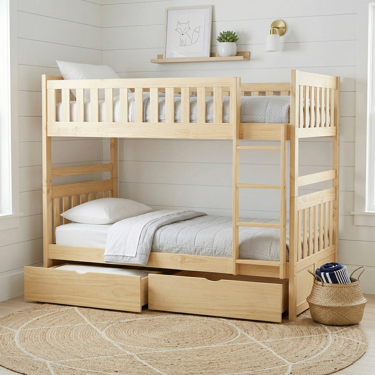 Bartly Pine Twin/Twin Bunk Bed with Storage Boxes from Homelegance - Luna Furniture