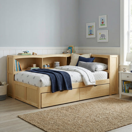 Bartly Pine Twin Bookcase Corner Bed with Storage Boxes from Homelegance - Luna Furniture