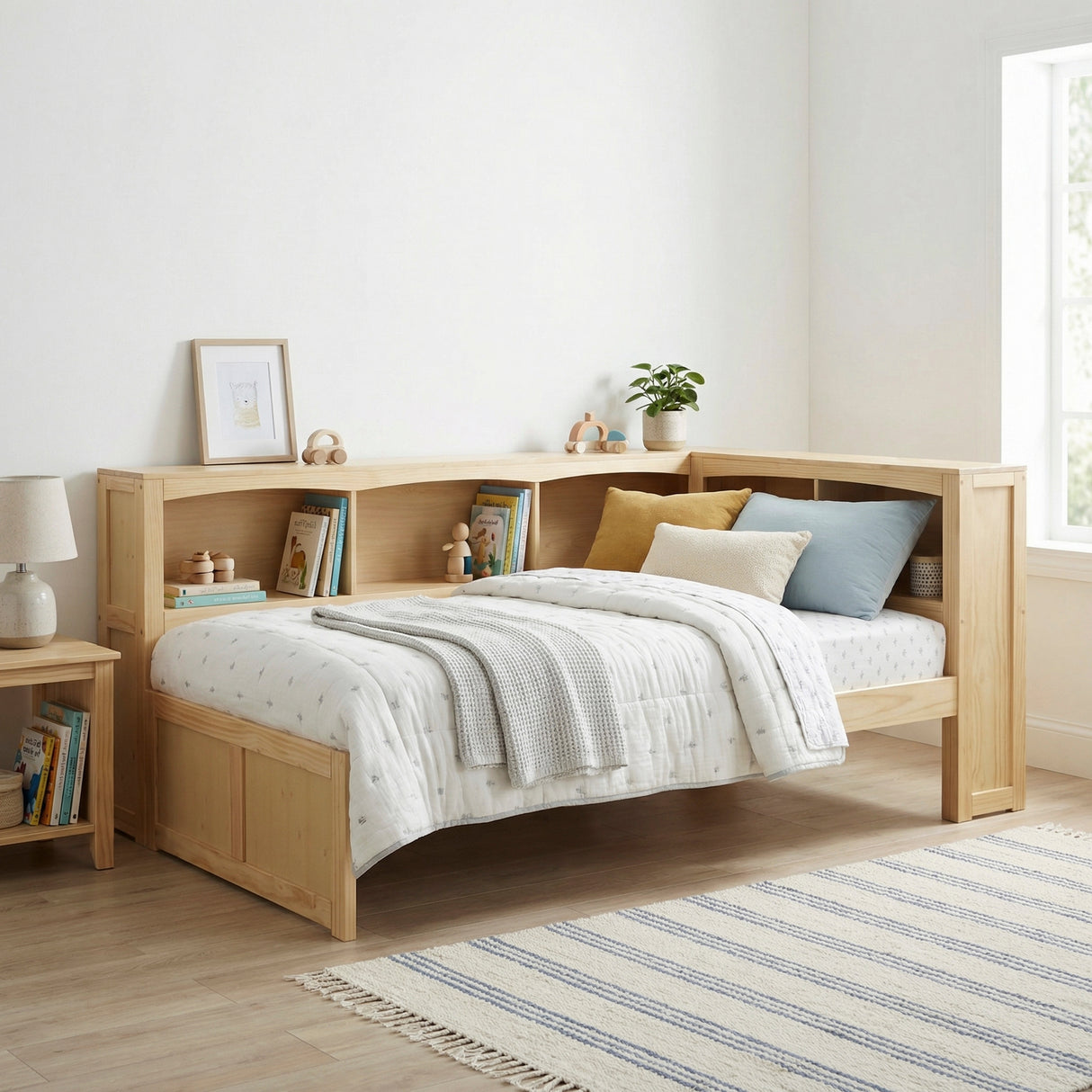 Bartly Pine Twin Bookcase Corner Bed from Homelegance - Luna Furniture