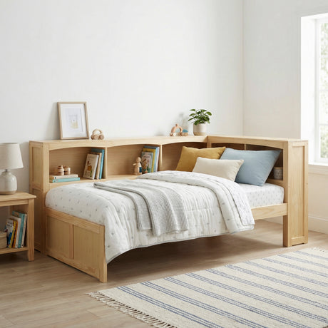 Bartly Pine Twin Bookcase Corner Bed from Homelegance - Luna Furniture