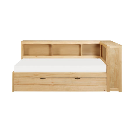 Bartly Pine Twin Bookcase Corner Bed with Twin Trundle from Homelegance - Luna Furniture