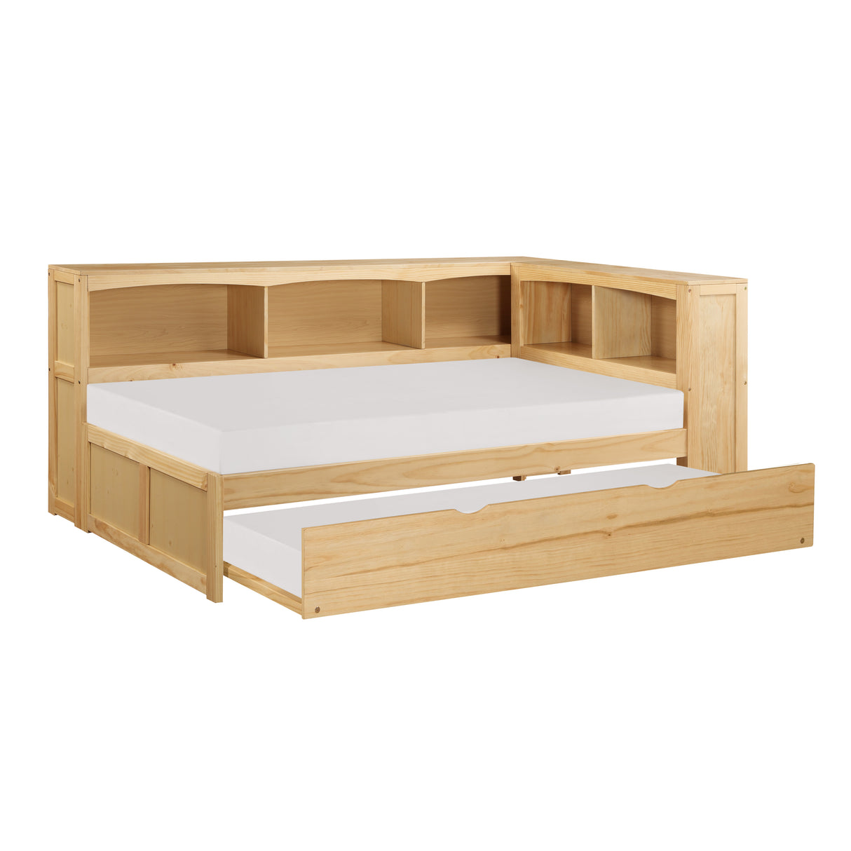 Bartly Pine Twin Bookcase Corner Bed with Twin Trundle from Homelegance - Luna Furniture