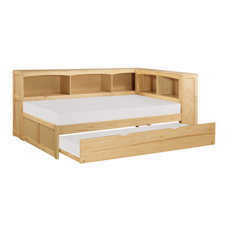 Bartly Pine Twin Bookcase Corner Bed with Twin Trundle from Homelegance - Luna Furniture