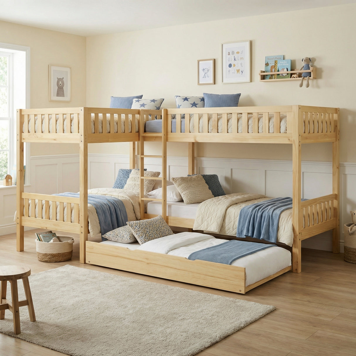 Bartly Pine Corner Bunk Bed with Twin Trundle from Homelegance - Luna Furniture