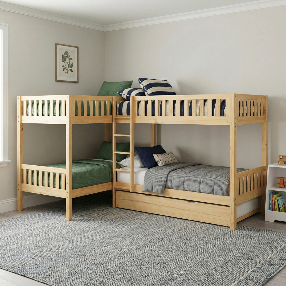Bartly Pine Corner Bunk Bed with Twin Trundle from Homelegance - Luna Furniture