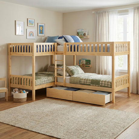 Bartly Pine Corner Bunk Bed with Storage Boxes from Homelegance - Luna Furniture