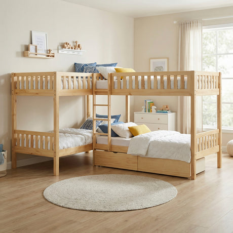 Bartly Pine Corner Bunk Bed with Storage Boxes from Homelegance - Luna Furniture