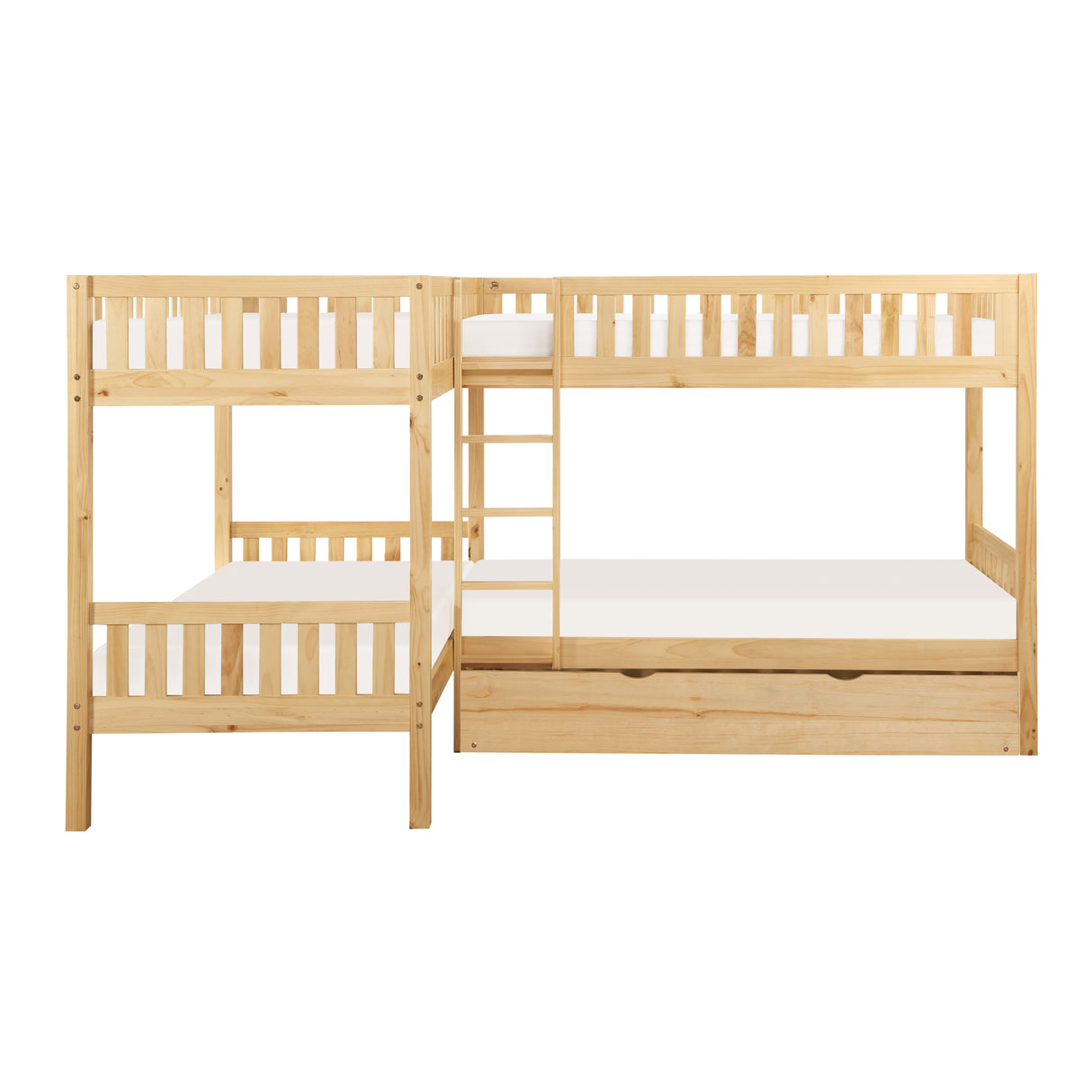 Bartly Pine Corner Bunk Bed with Twin Trundle from Homelegance - Luna Furniture