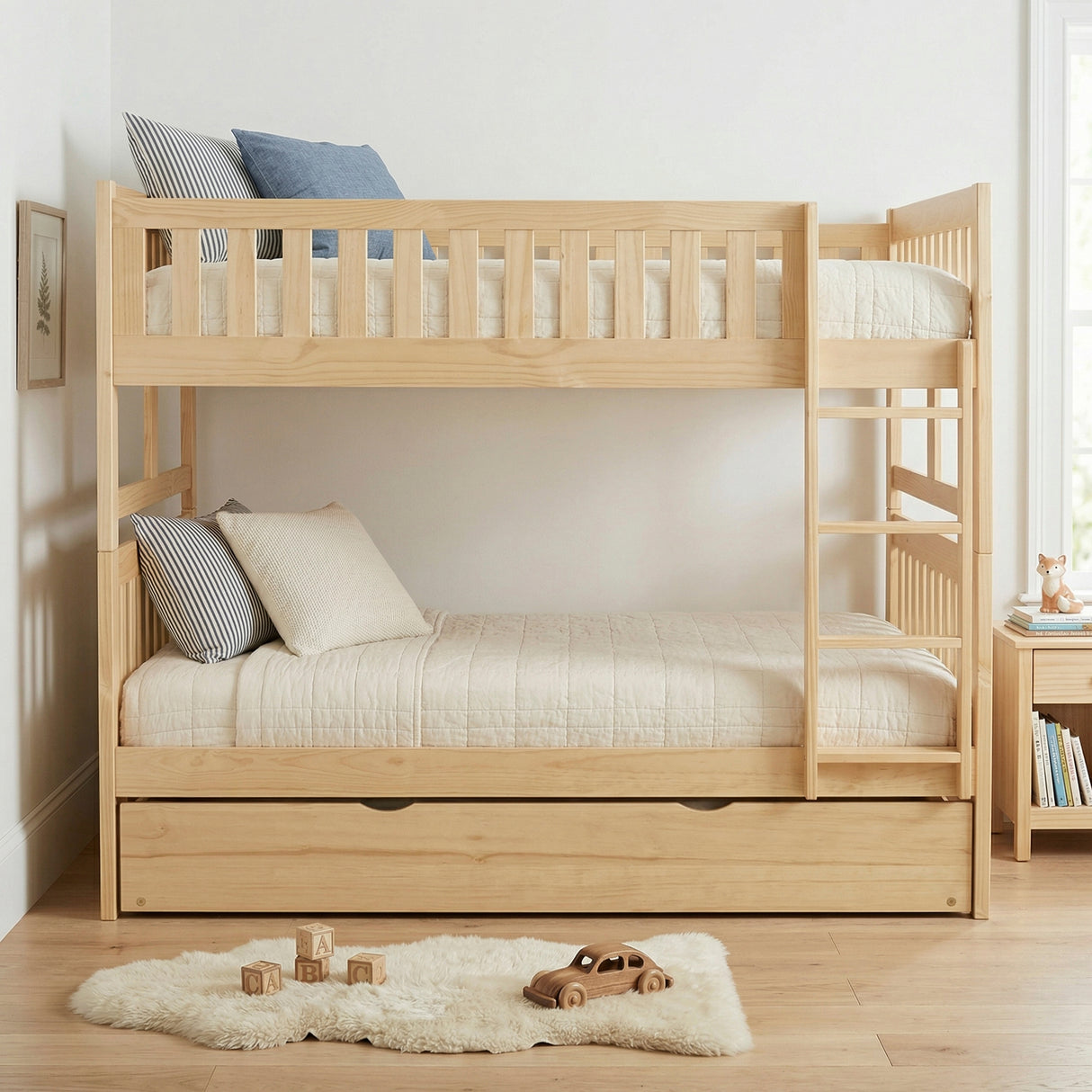 Bartly Pine Full/Full Bunk Bed with Twin Trundle from Homelegance - Luna Furniture