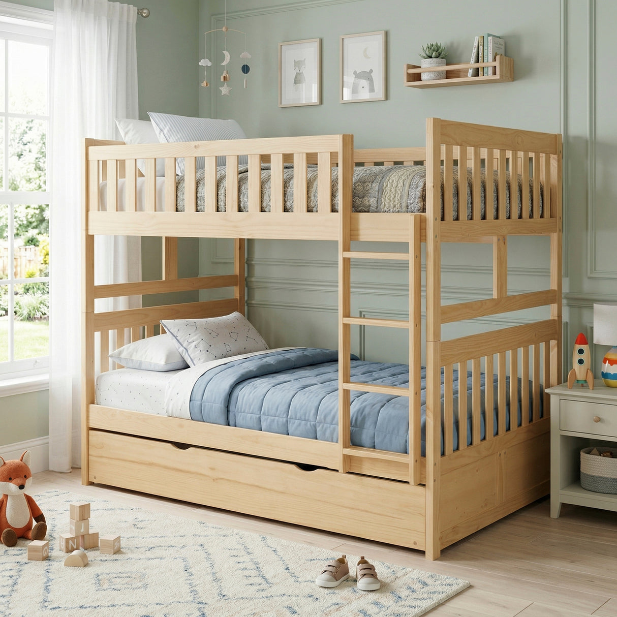 Bartly Pine Full/Full Bunk Bed with Twin Trundle from Homelegance - Luna Furniture