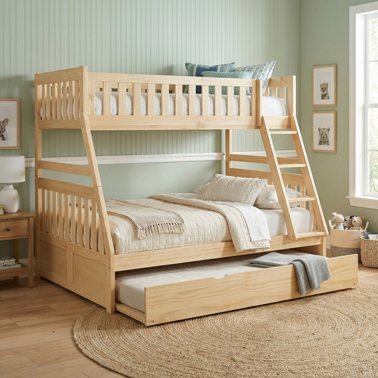 Bartly Pine Twin/Full Bunk Bed with Twin Trundle from Homelegance - Luna Furniture