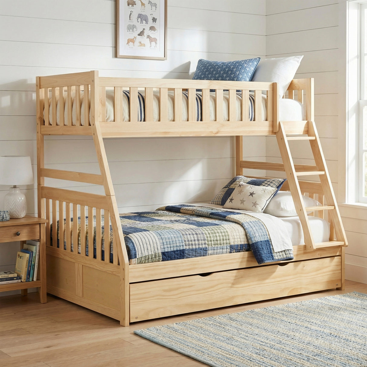 Bartly Pine Twin/Full Bunk Bed with Twin Trundle from Homelegance - Luna Furniture