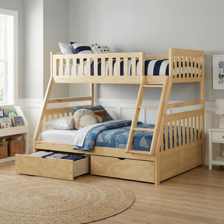 Bartly Pine Twin/Full Bunk Bed with Storage Boxes from Homelegance - Luna Furniture