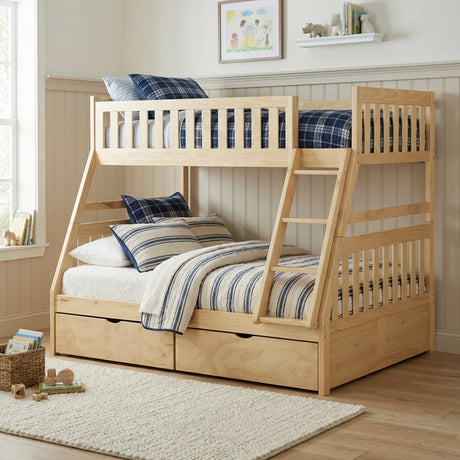 Bartly Pine Twin/Full Bunk Bed with Storage Boxes from Homelegance - Luna Furniture