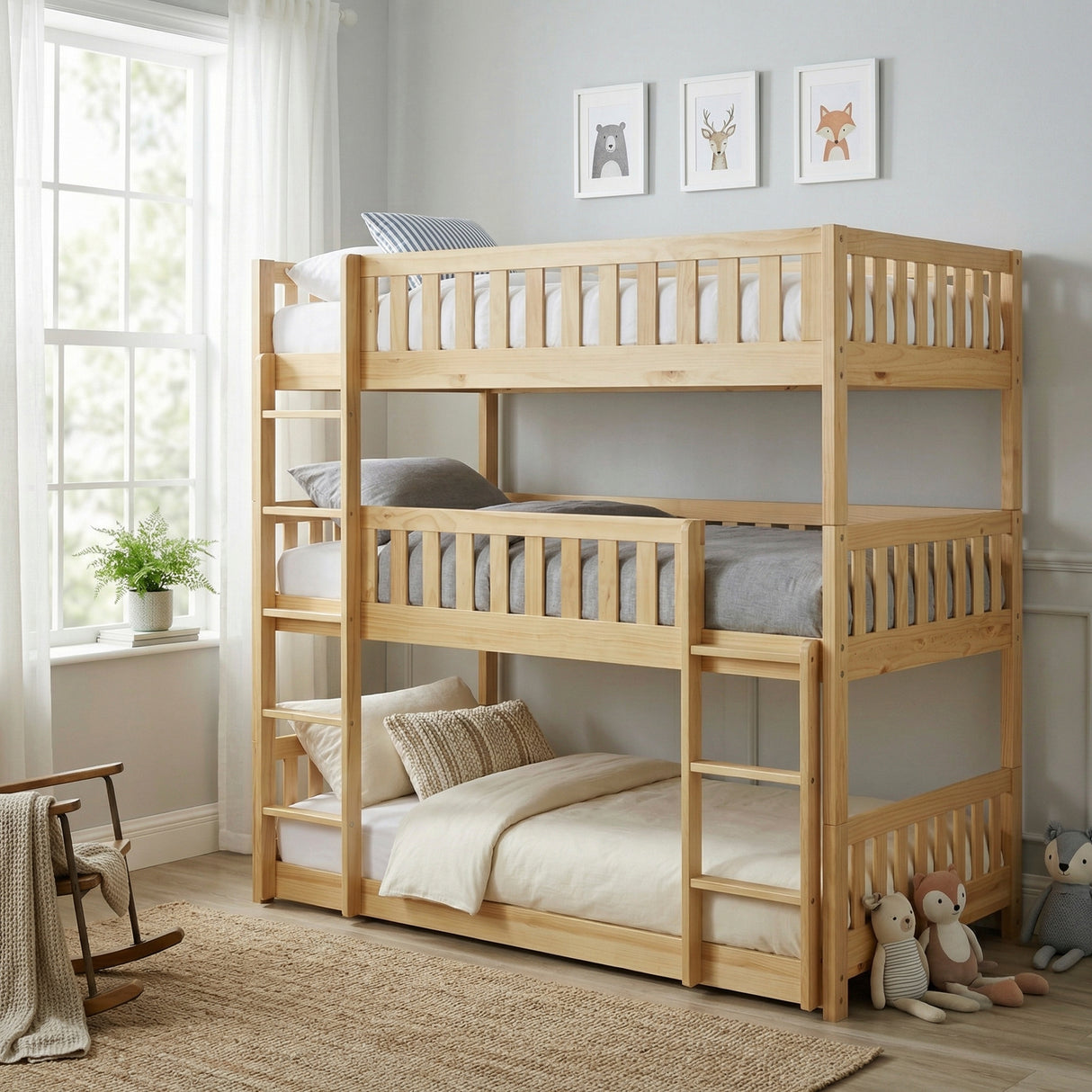 Bartly Pine Triple Bunk Bed from Homelegance - Luna Furniture