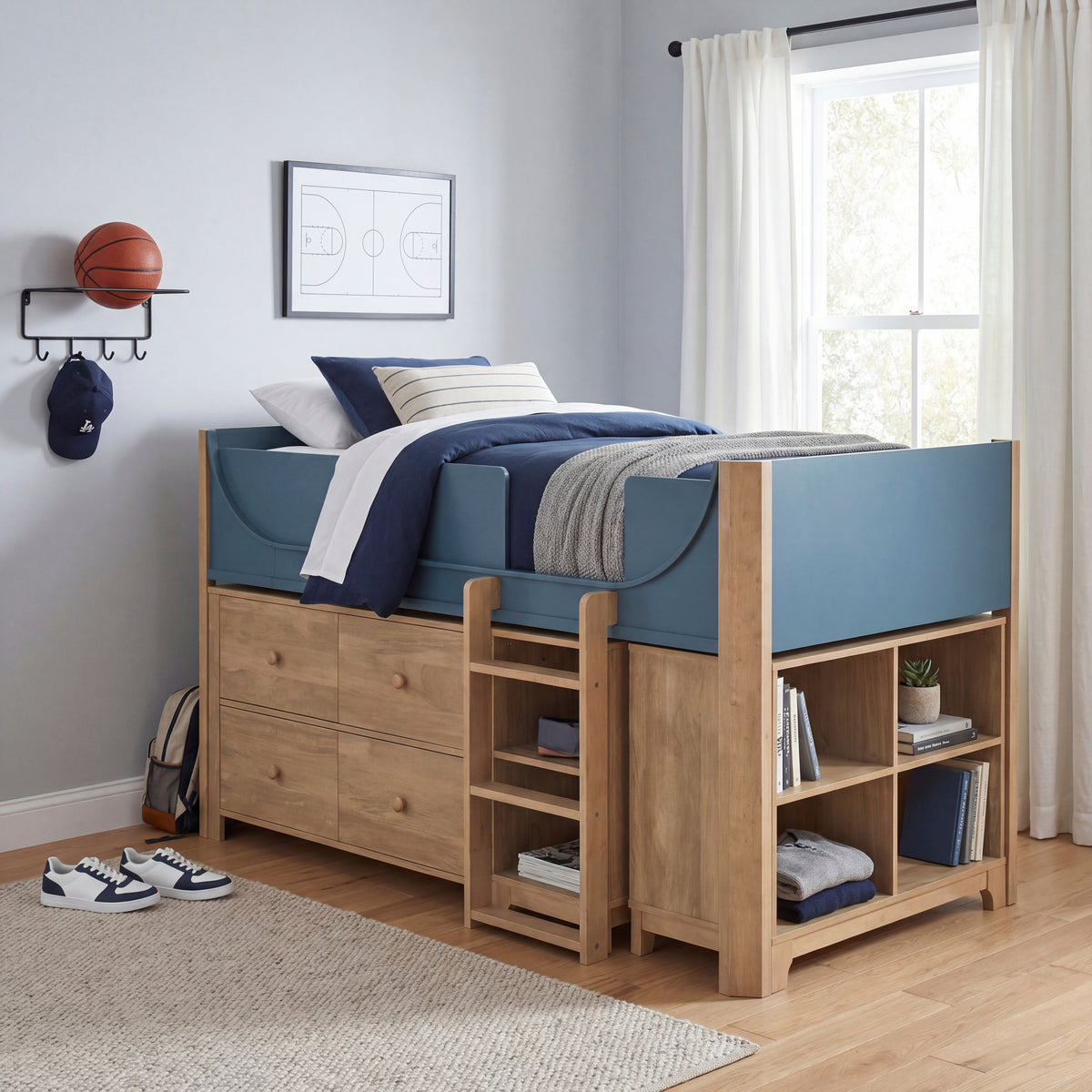 B2048BULT-1*2BCDR (6) Low Loft Bed with 2-Shelf Bookcase, 4-Shelf Bookcase and Dresser from Homelegance - Luna Furniture