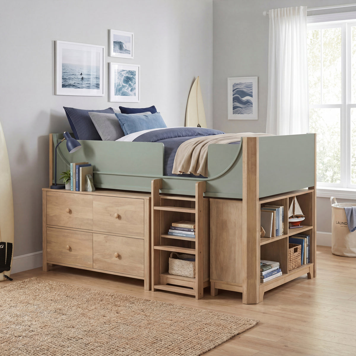 B2048GNLT-1*2BCDR (6) Low Loft Bed with 2-Shelf Bookcase, 4-Shelf Bookcase and Dresser from Homelegance - Luna Furniture