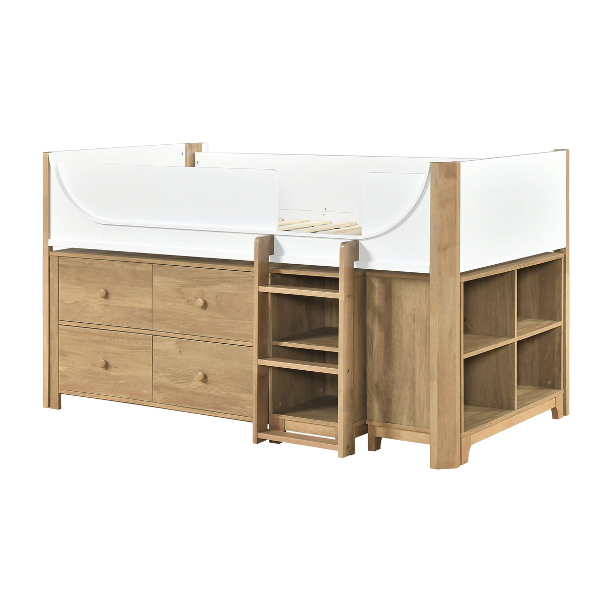 B2048WHLT-1*2BCDR (6) Low Loft Bed with 2-Shelf Bookcase, 4-Shelf Bookcase and Dresser from Homelegance - Luna Furniture
