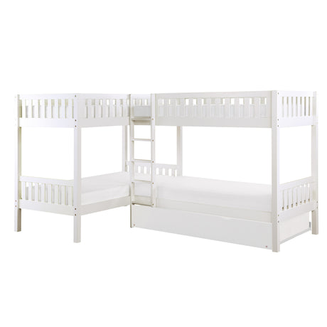 Galen White Corner Bunk Bed with Twin Trundle from Homelegance - Luna Furniture