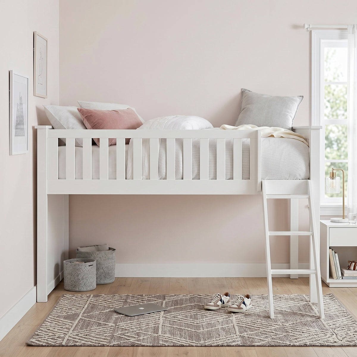 Galen White Low Loft Bunk with Bookcase and Dresser from Homelegance - Luna Furniture
