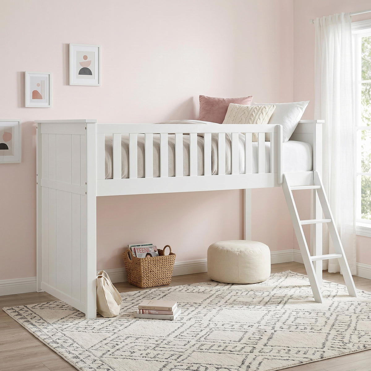 Galen White Low Loft Bunk with Bookcase and Dresser from Homelegance - Luna Furniture