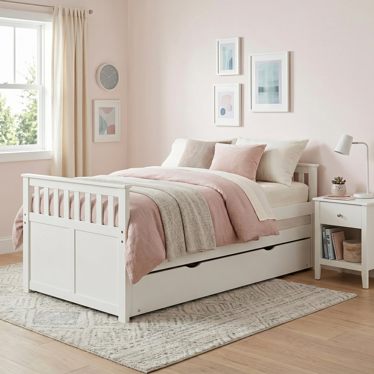 Galen White Twin/Twin Bed with Twin Trundle from Homelegance - Luna Furniture
