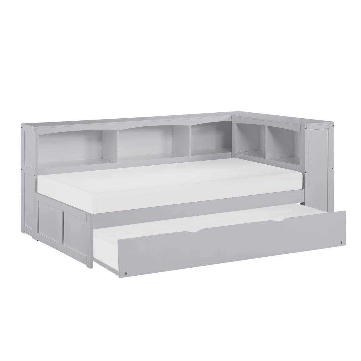 Orion Gray Twin Bookcase Corner Bed with Twin Trundle from Homelegance - Luna Furniture